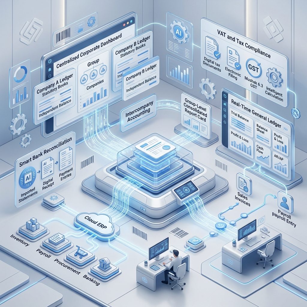 Double-entry ledger and VAT reporting screen in CloudMill ERP