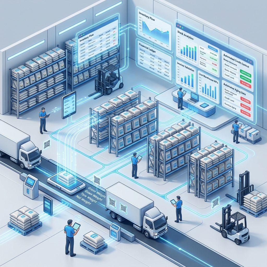 Warehouse with stacked inventory being managed